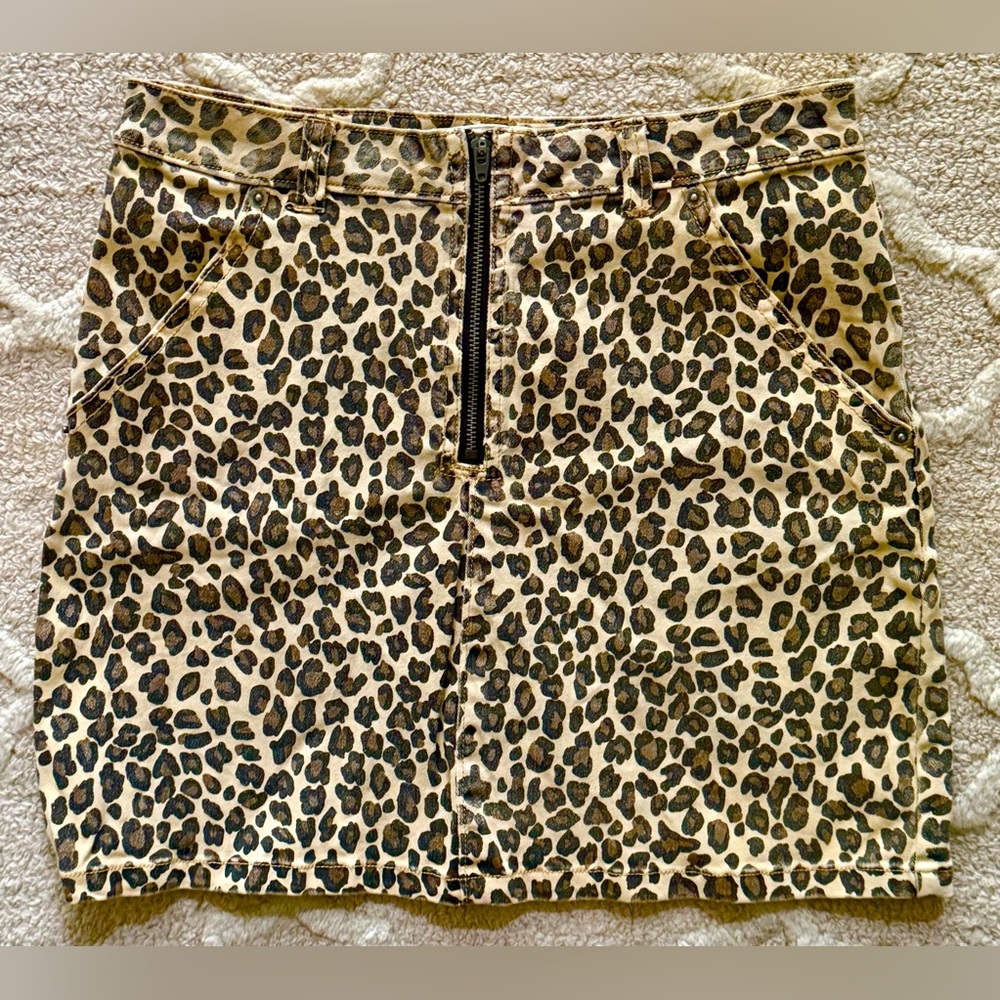 Mustard Seed Mini Skirt Women’s M Leopard Print Zip Front Anthropologie 6 8 10 - Picture 3 of 7